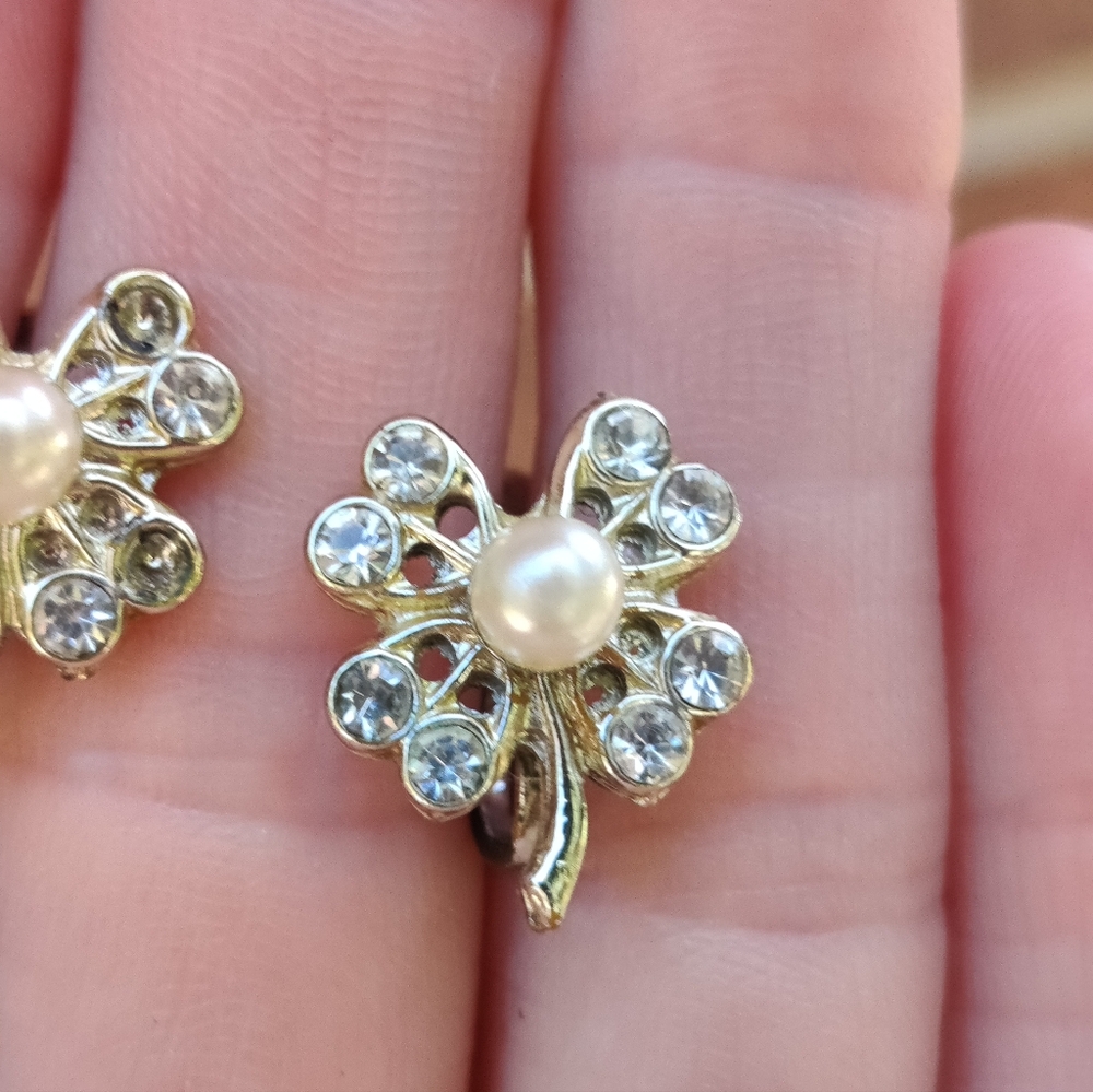 🍀 Vintage Pearl And Diamond Four Leaf Clover - Picture 3 of 8